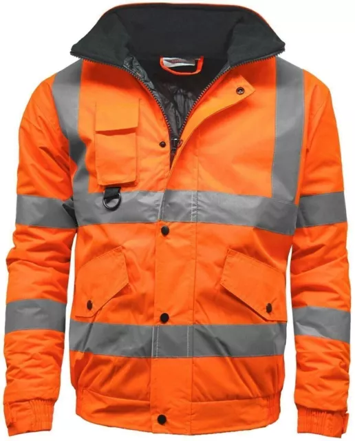 Hi Vis Viz High Visibility Bomber Jacket Safety Workwear Security Coat All Sizes