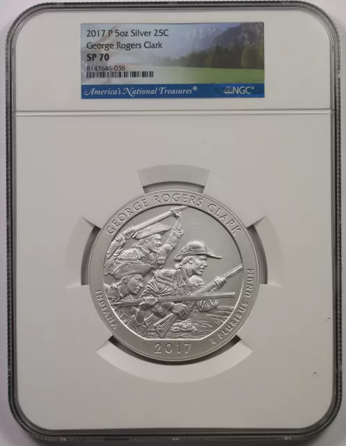 2017 P George Rogers Clark Silver 5oz 25C SP 70 NGC America the Beautiful ATB