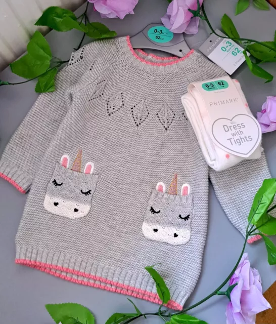 Baby Girl 0-3 Months BNWT Primark Supersoft Knit Dress Set