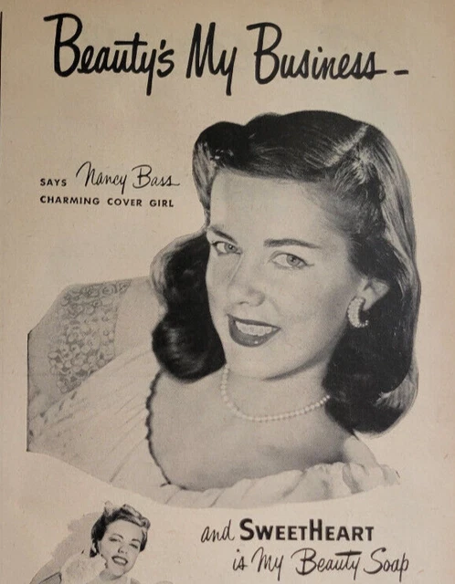 SweetHeart Beauty Soap Nancy Bass Cover Girl 1940s Original Print Ad ~6x14"