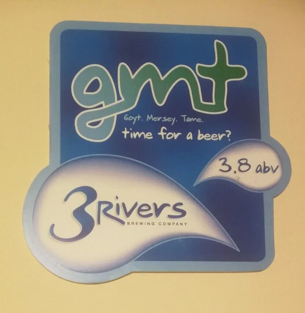 Beer pump clip badge front 3 RIVERS brewery GMT real ale CLOSED Manchester