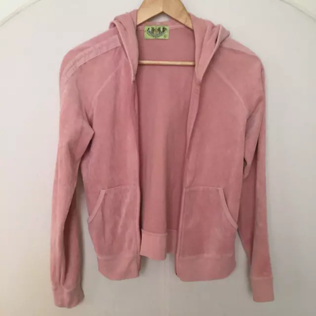 Y2K Juicy Couture Vintage Velour  Hoodie Track Jacket Pink Zip S M 90s