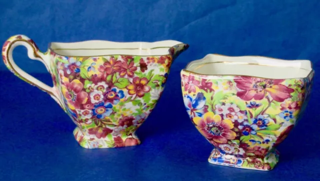Royal Winton Grimwades Antique Chintz SUNSHINE Cream & Sugar Set 1930s