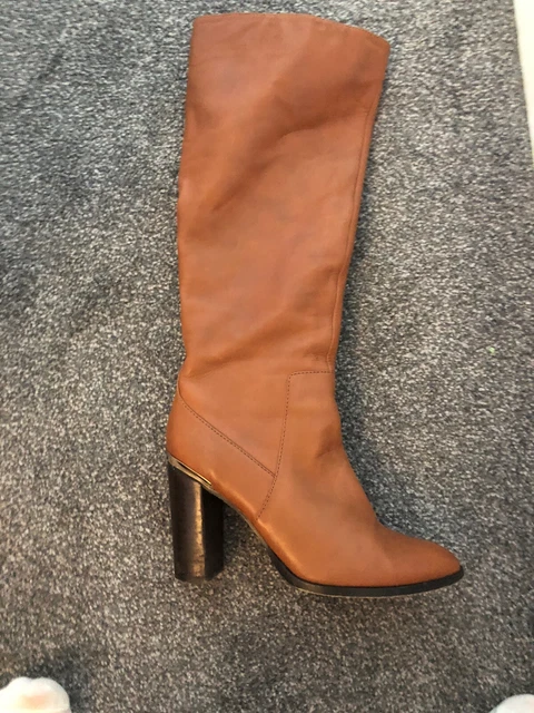 tan leather knee high heeled boots