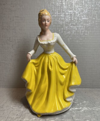Vintage Ceramic Figurine Victorian Lady In Yellow Dress 8"
