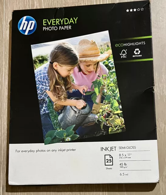 HP Everyday Photo Paper SEMI-GLOSS INKJET 8.5" x 11" -20 Sheets-Q5498A