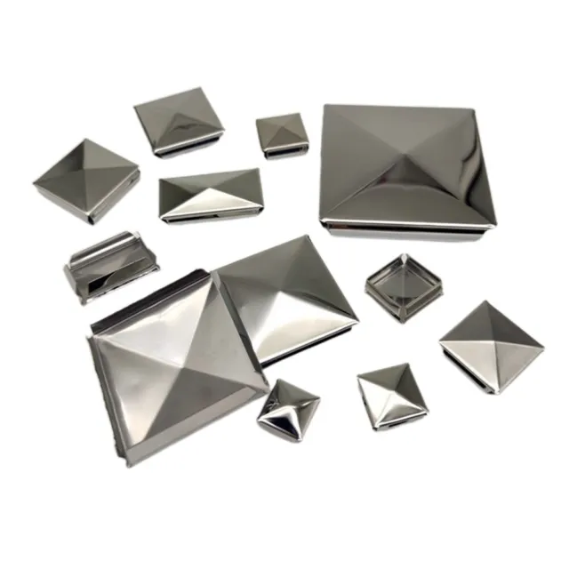 Square Post Cap Stainless Steel Galvanized Pyramid Design Protects Post Ends