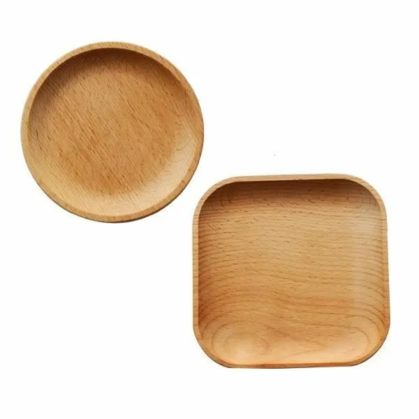 Wood Serving Plate Square & Round Serving Tray Fruit Dessert Cake Snack Candy