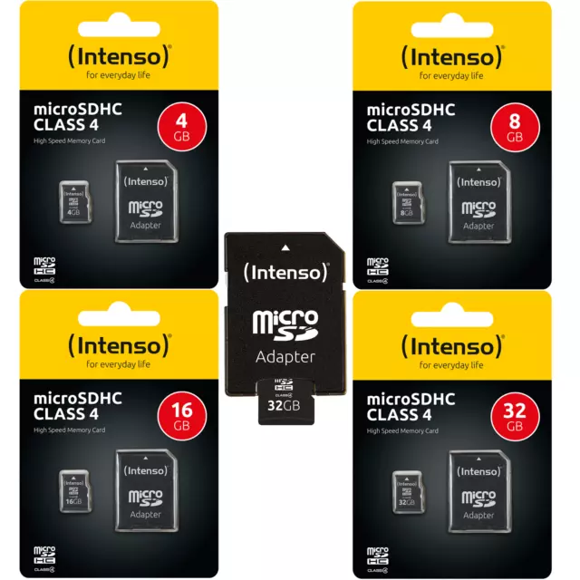 Tarjeta de memoria Intenso Mirco SD MicroSDHC Class 4 + adaptador 4GB 8GB 16GB 32GB