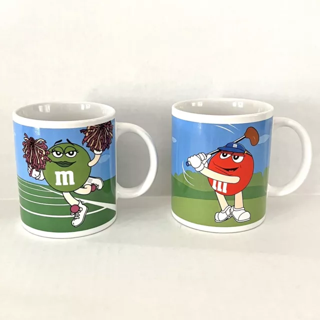 Set Of 2 VTG M&Ms Coffee Mugs Sports Golf Football Cheering Baseball MMs Y2K ‘03