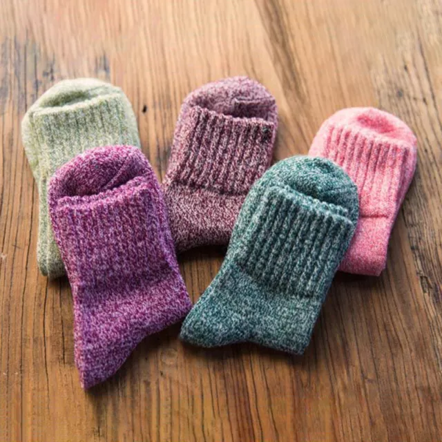 5 Pairs Middle Tube Women Socks Faux Wool Knitted Solid Color Crew Socks Warm