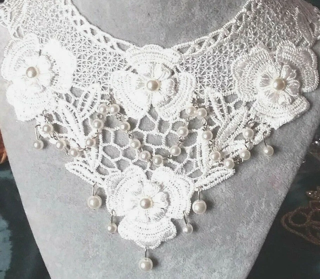 Collier Sautoir 4 Rangs - Perles Blanches & Cristal Gris - Métal Argenté/Nickel - Neuf Avec étiquettes