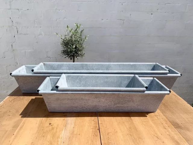 Long Zinc Trough Planter, Grey Metal Rectangle Plant Pot Window Box - 6 sizes