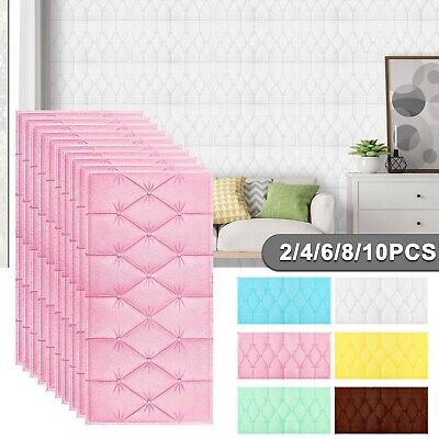 Max 10Pcs Self Adhesive Brick Tile Home Kitchen 3D Wall Sticker Wallpaper Panels