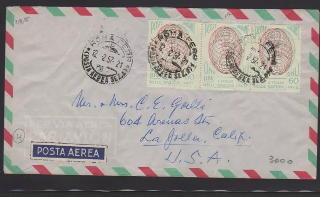 STORIA POSTALE lettera per gli USA con 3 valori da 60 lire ONU