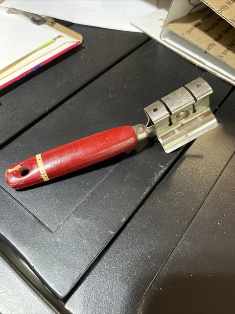 Vintage Ekco A&J Wood Red Handle Knife Sharpener Pull Through