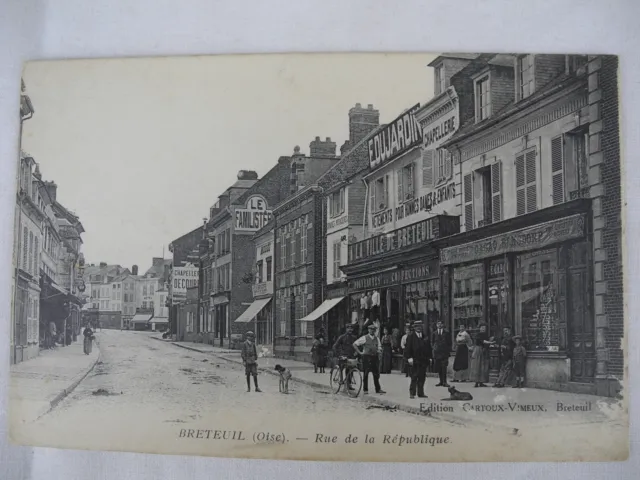 postcard Breteuil Oise rue commerce pub claim old postcard postcard CPA