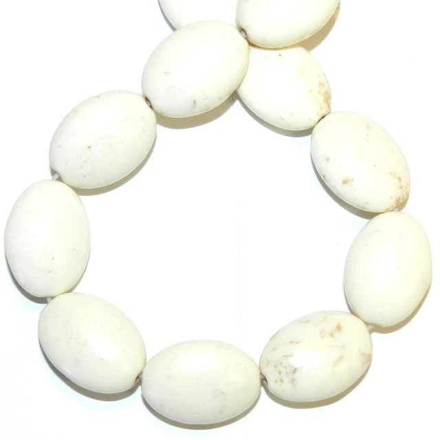 NG2535 White Turquoise 18mm Flat Puffed Oval Magnesite Beads 15"