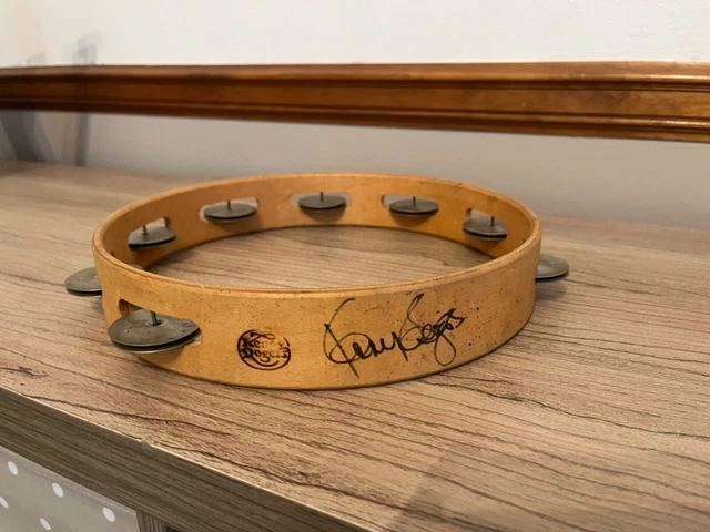 Personally signed Kenny Rogers branded wood Tambourine 1980 music memorabilia