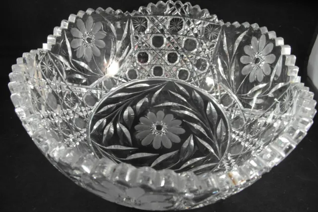 Antique Hand Cut  8” Glass Bowl American Brilliant Floral Pattern