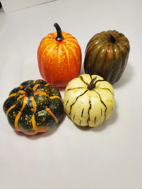 Mixed Lot 4 Faux Fall/Halloween Pumpkins Gray,Green Pottery barn, Michaels