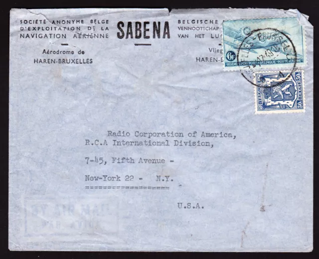 Sabena Belgium To Rca Intl Ny Airmail Cover - 1949