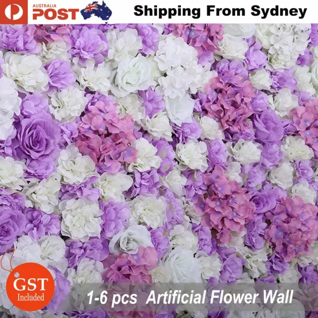 1-6X Artificial Flower Wall Panel White Purple Rose Hydrangea Bouquet Wedding De