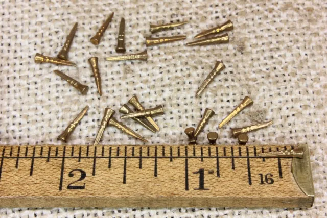 3/8” old Cobblers Shoe Solid BRASS NAILS 25 Tacks 3/32” round headed vintage