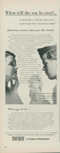 1944 Trushay WWII Women Should Work War Jobs To End Faster Vintage Print Ad L19