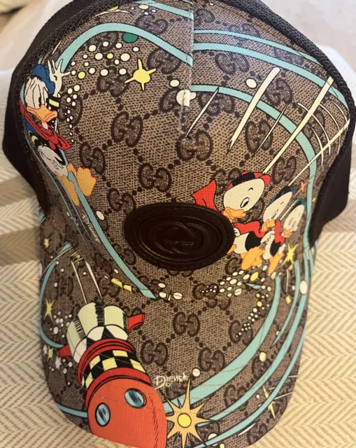 Gucci Disney Donald Duck Print Baseball Trucker Cap Head Hat Beige