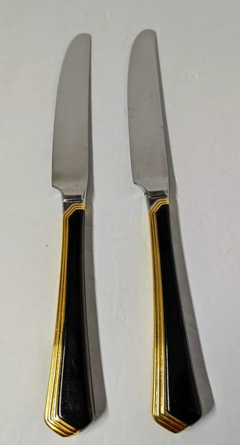 Cuchillos de cena Yamazaki RAMONA ~ ORO NEGRO acento (2) vajilla de acero inoxidable de 9