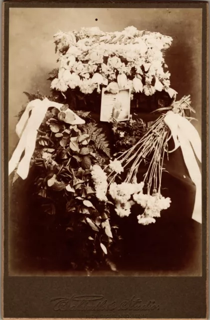 Antique Cabinet Card Photo Funeral Memorial Flowers Shape c1900