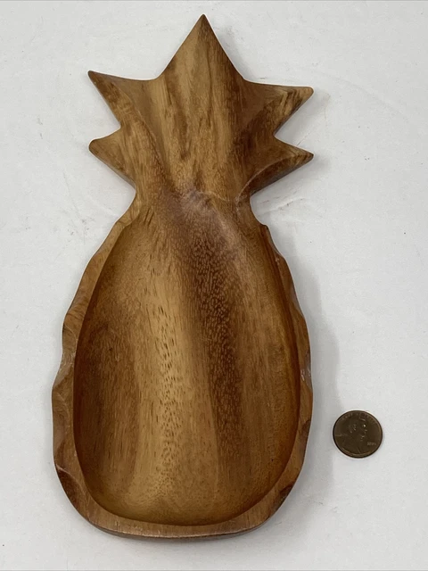 Small Monkey Pod Vintage Carved Wood Pineapple Shape Tray Dish Tiki Tropical