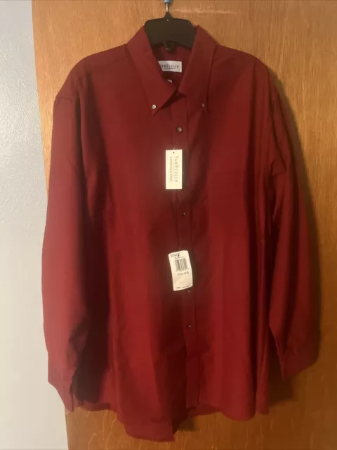VAN HEUSEN Burgundy Men Dress Shirt XL 17-17 1/2(34/35) Long Sleeve Wrinkle Free