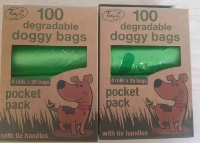 200 Degradable Doggy Bags Poop Pet Poo Strong Easy Tie Eco Friendly Pocket Rolls