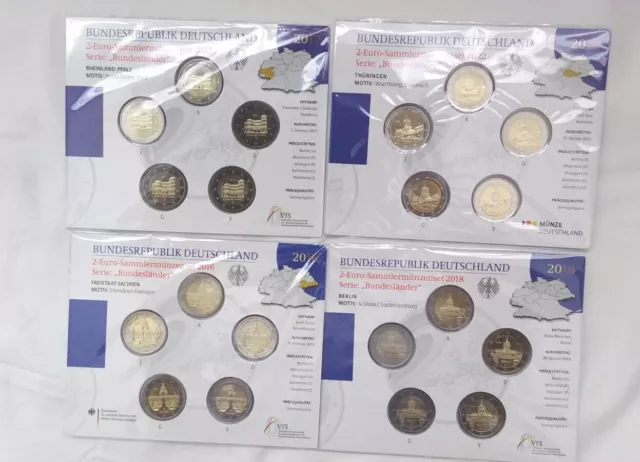 BRD 2 EURO Sammlermünzensets,4 Stück 2016,2017,2018,2022,stempelglanz