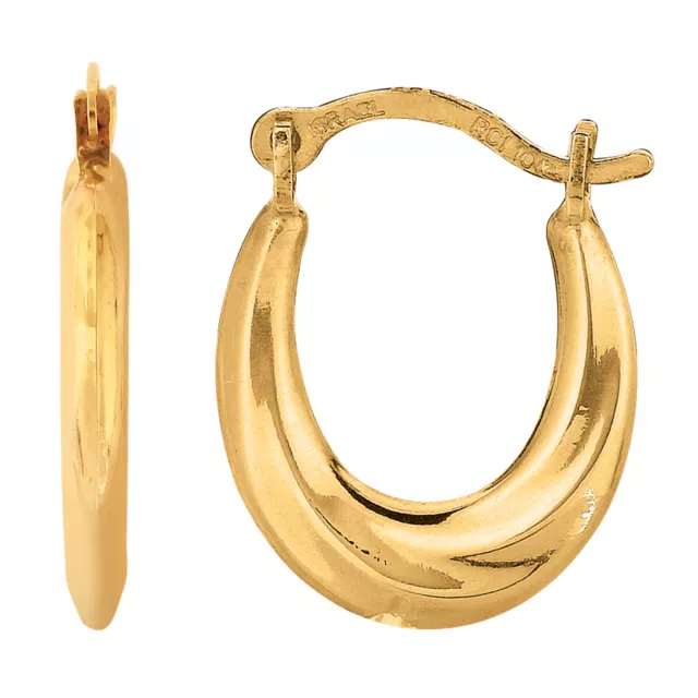 10K Oro Amarillo Espiral Diseño Pendientes Aro Ovalados