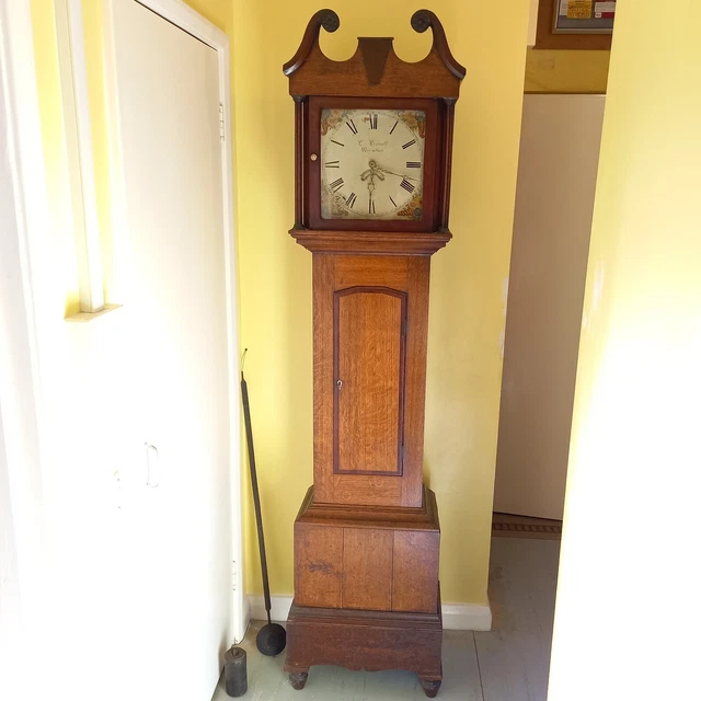 ANTIQUE OAK LONGCASE CLOCK Grandfather For Repair C. Cornell Royston To