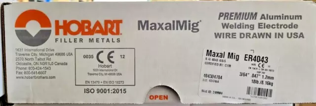 Hobart MaxalMIG 2-PAK Aluminum MIG Welding Wire ER4043 .045" (1.2mm) 1-Lb Roll