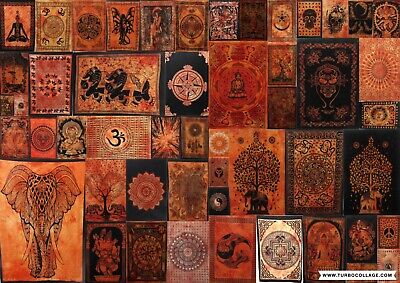 Arazzo Arancione Tema Muro Appeso piccoli POSTER dormitorio Arredamento Indiano Mandala Hippy