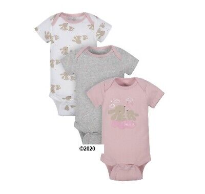Wonder Nation Baby Girl 3-Pack Pink/Gray Bunnies Bodysuits Size Newborn