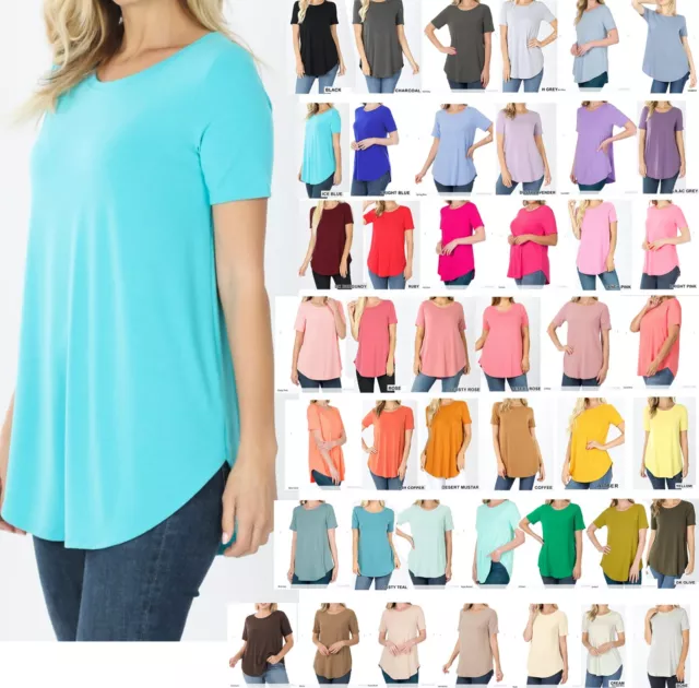 ZENANA 2101 Short Sleeve ROUND Neck Tunic T-Shirt Dolphin Hem S M L XL 1X 2X 3X