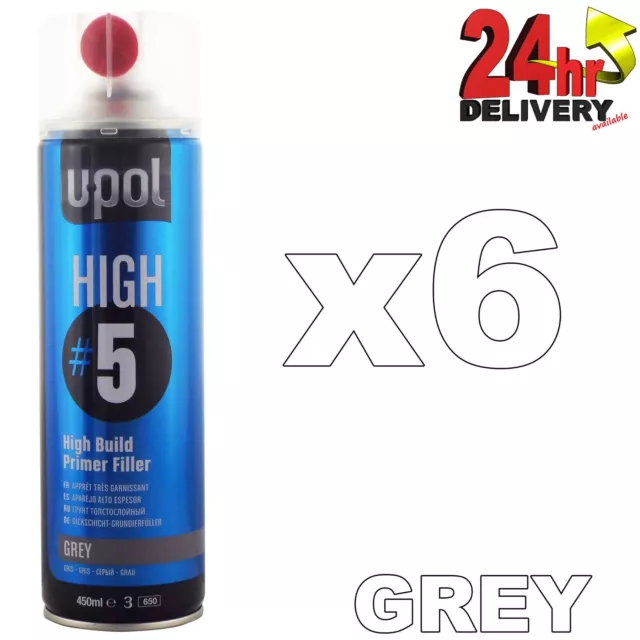 U-Pol HIGH5 1K Ready For Use GREY High Build Paint Primer 450ml 6 Cans Upol