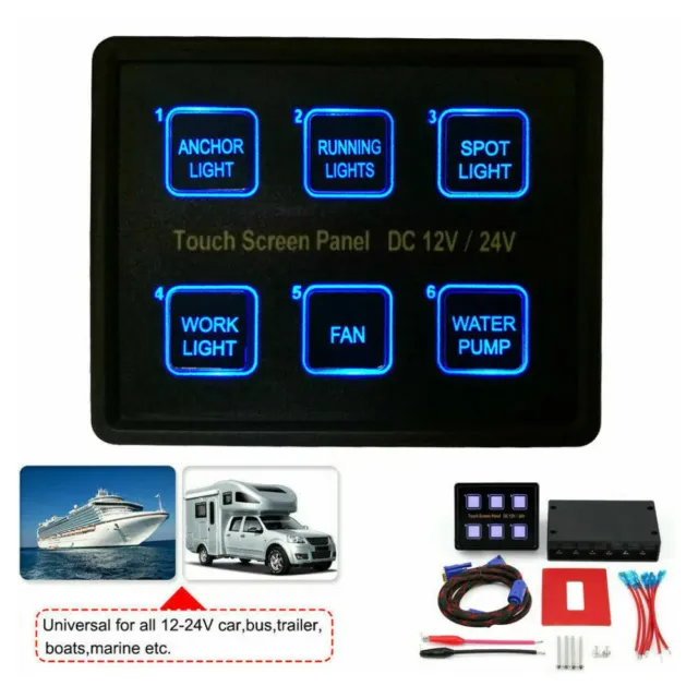 6 Gang 12V/24V Switch Control Panel LED Touch Screen Car Marine Boat RV New AU