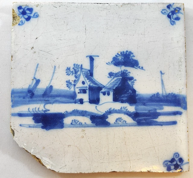 antique 17th - 18th century Dutch blue delft tile #18