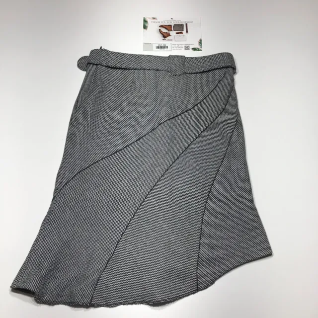 MNG Mango Skirt Womens Size 10 Black White Woven Belted Wool Blend Asymmetrical