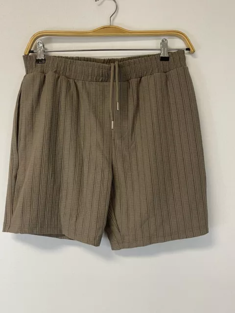 River Island Shorts Mens Large Brown Striped Stretch Elastic Waist Unisex N183