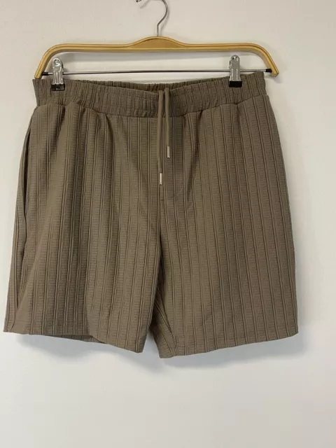 River Island Shorts Mens Medium Brown Striped Stretch Elastic Waist Unisex N183