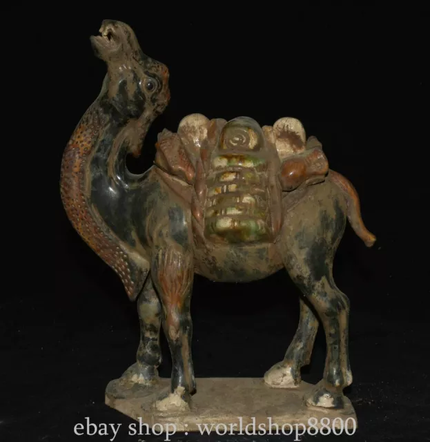 11.6"Old Chinese Collect Tang Sancai Ceramics Desert Boat Camel Animal Sculpture