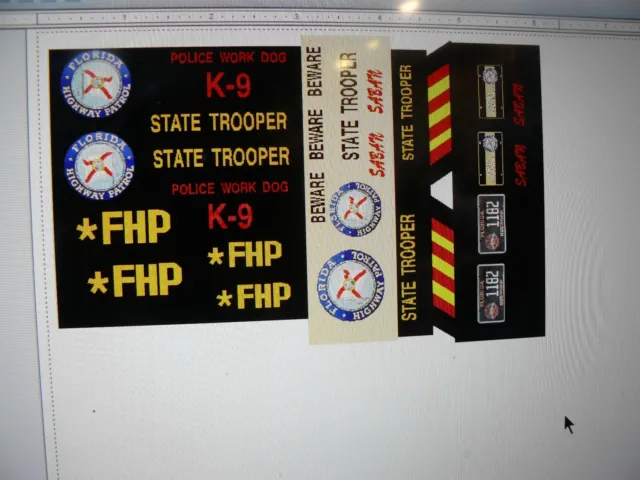 Florida Highway Patrol Vehicle Decals with K9  1:64 two for one money